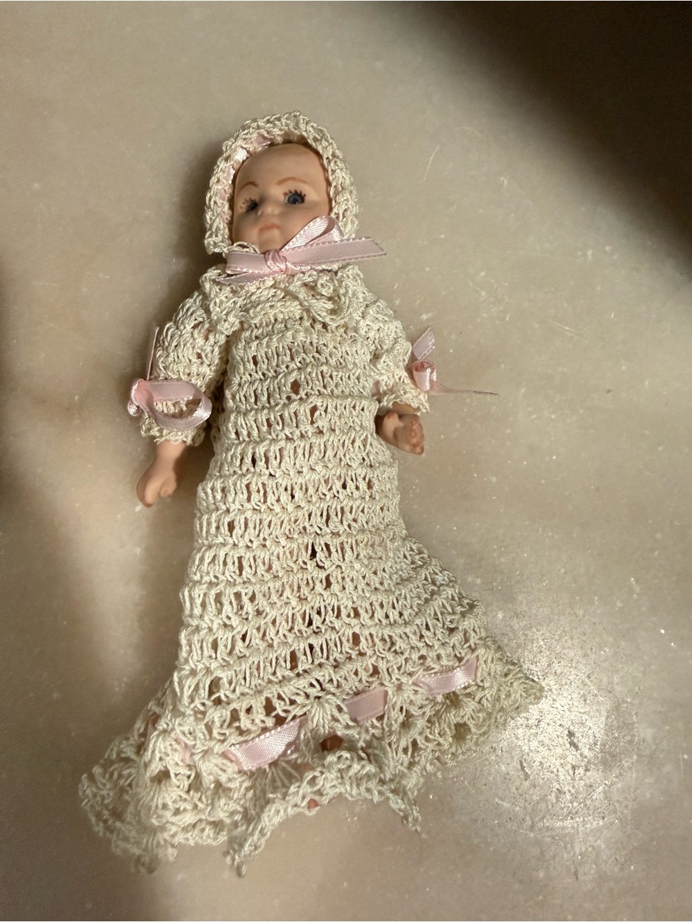 Hand painted Vintage Arms & Legs Jointed Doll with Handmade Crochet Dress